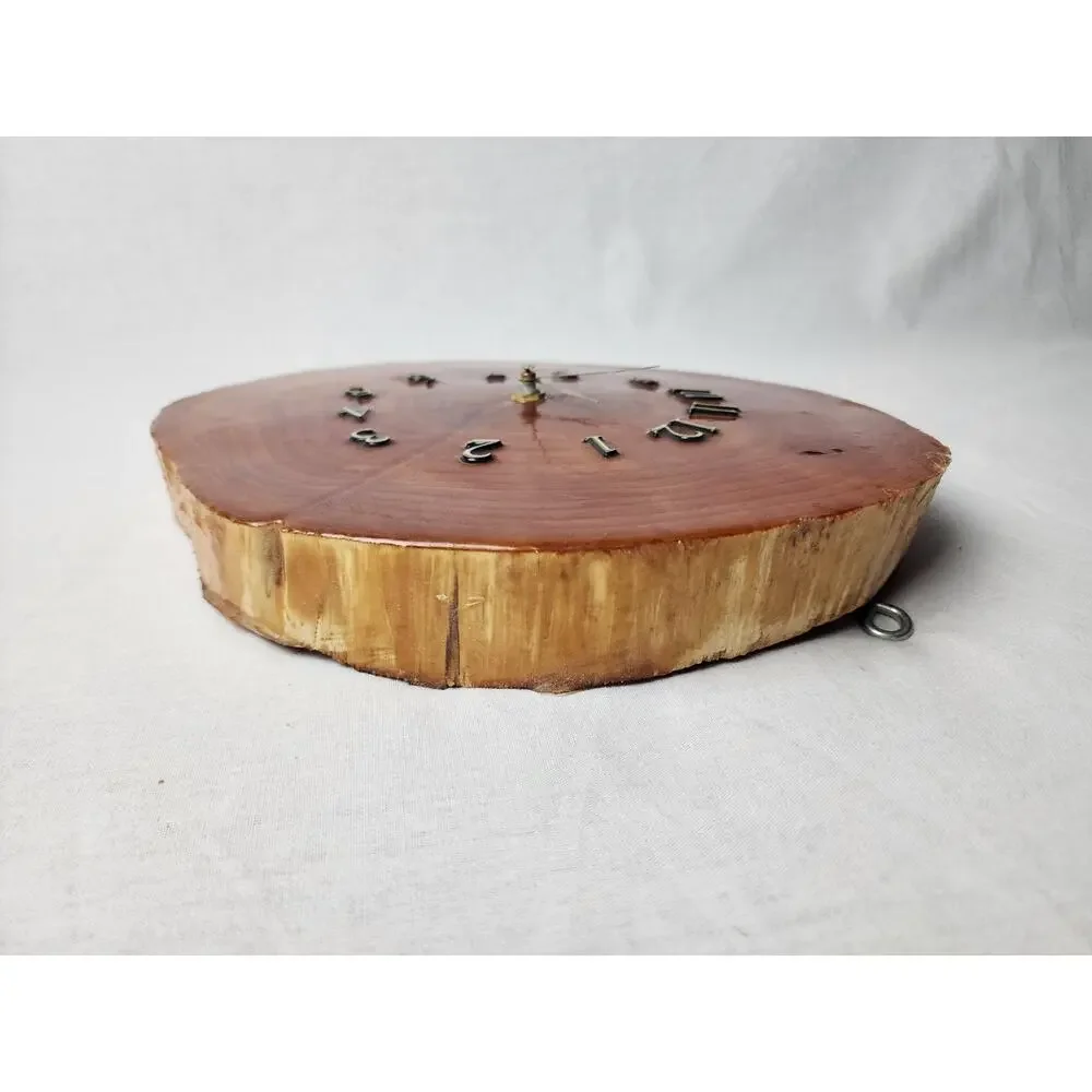 Vintage Clock 9x 11 Handmade Live Edge Wood Round Wall Quartz Rustic Cabin Decor